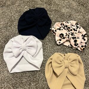 Kids Bow Turban Set - Black, Pink, White, Tan